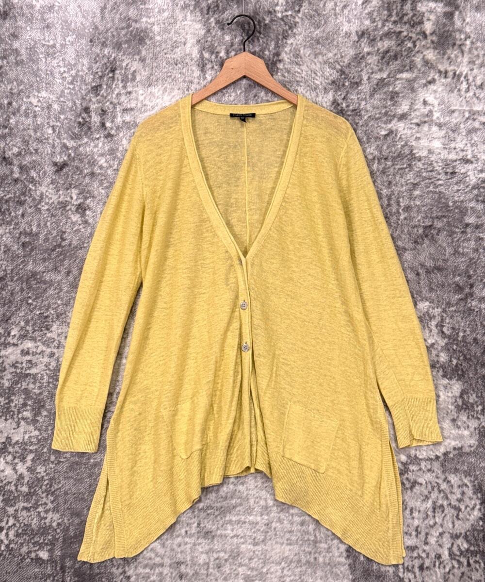 Eileen Fisher Cardigan Small Womens Yellow Linen Knit Lightweight Sweater